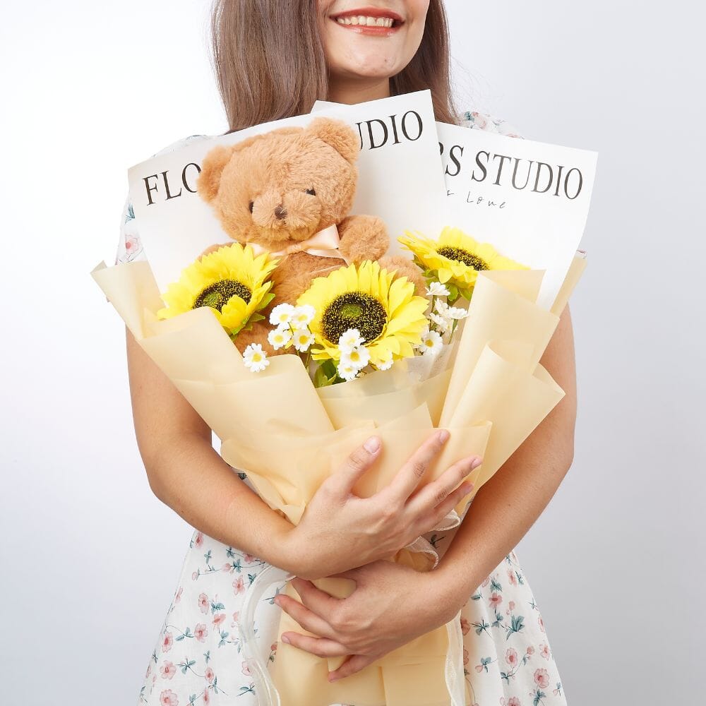 Artificial-sunflowers_teddybear-bouquet