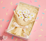 Bouquet Of Flower Shaped Cookies, In Gift Box On A Pink Background