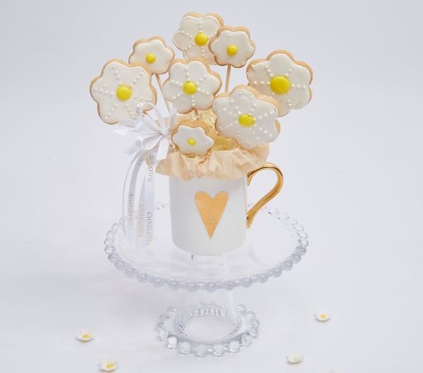 Bouquet Of Flower Shaped Cookies, In Gift Mug On A White Background