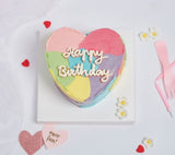 Pastel Heart Birthday Cake On A White Background