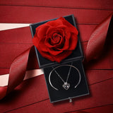 Red Rose Gift , Silver necklace and silver bracelet On A Red Background