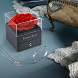 Red Rose Gift , Silver necklace and silver bracelet On A Indigo Background