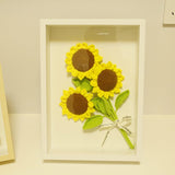 Sunflowers, Crochet Sunflowers, Wooden Framed Crochet Sunflowers On A White Background