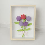 Tulips, Crochet Tulips, Wooden Framed Crochet Tulips On A White Background